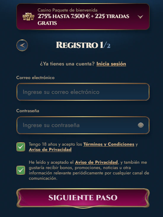 RichRoyal Casino registro e inicio de sesión